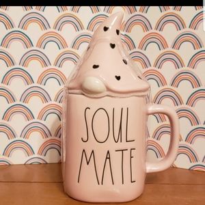 Rae Dunn Pink Soul Mate coffee mug with Gnome Topper New